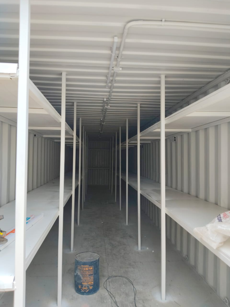 Container home exterior at sunset